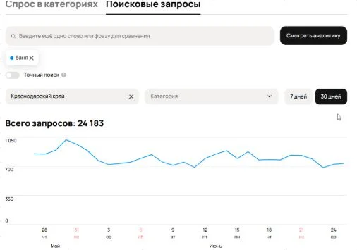 Аналитика спроса на Авито: 24 183 поисковых запроса по нише за 30 дней в одном регионе